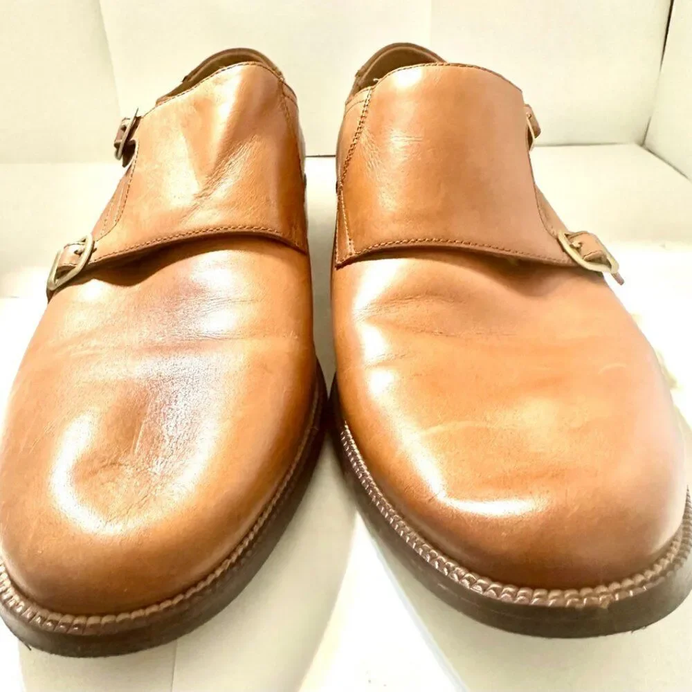 Cole Haan Mens Shoes Benton Tan Leather Double Strap Dress Loafers Size 11.5 M